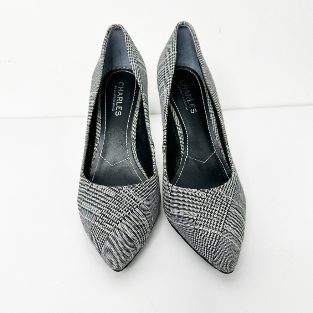 CHARLES BY CHARLES‎ DAVID | Pact Black White Plaid Herringbone Heels Pumps Sz 8 - Picture 2 of 8